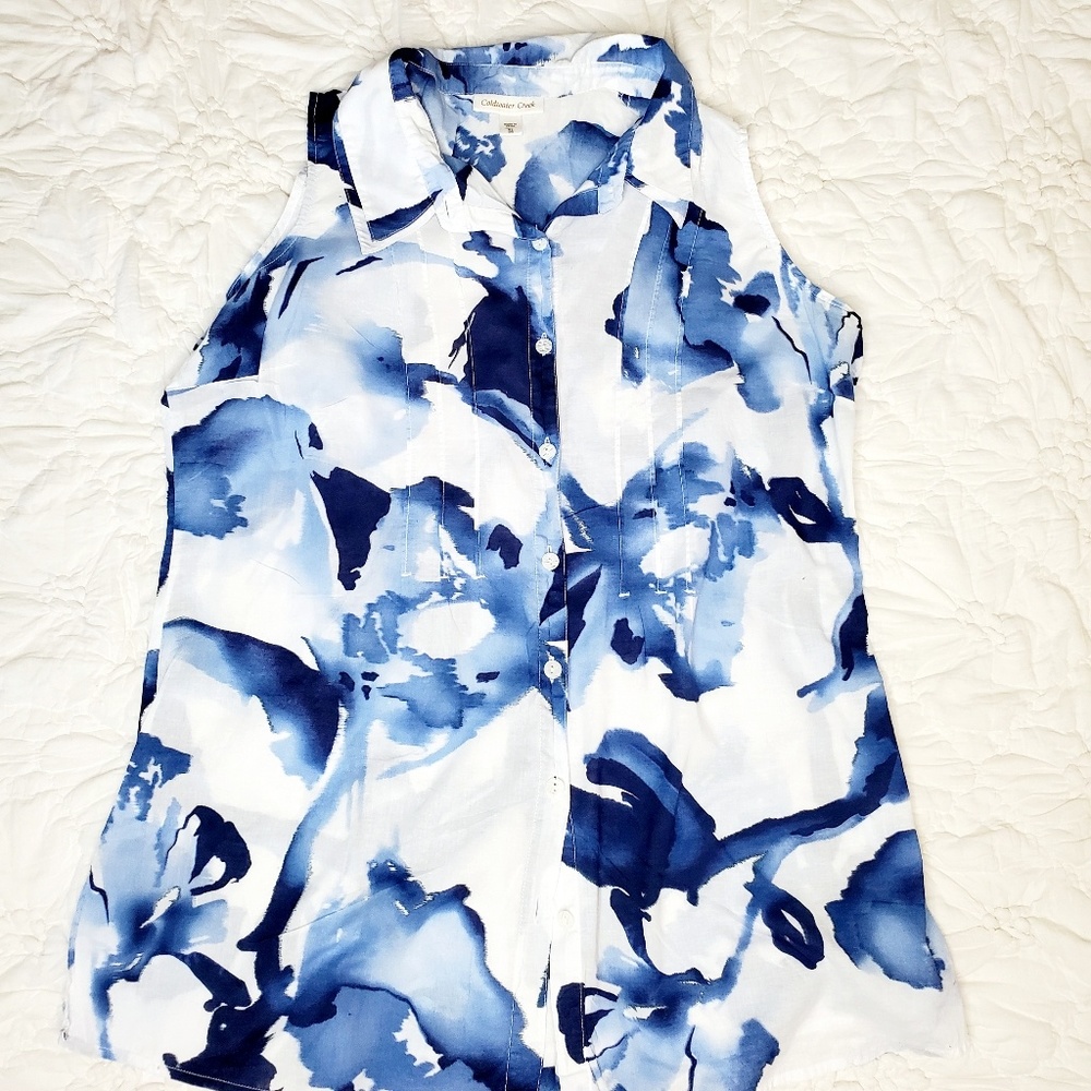 Coldwater Creek Blue Floral Print Tunic Top